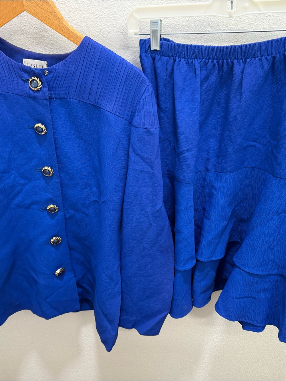 Leslie Fay Royal Blue Circle Skirt Set with Decorative Buttons